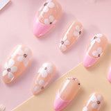 Sakura Fall nail art close-up showing Pink French, White Floral. details