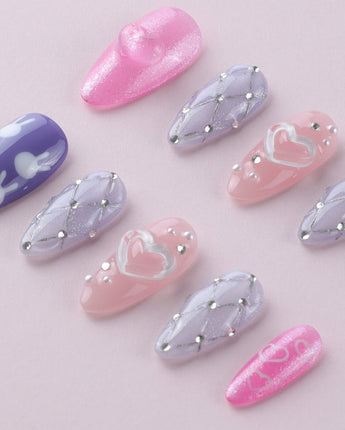 Charming Glam Usagi close-up of cute glam nail art with custom handmade gel finish