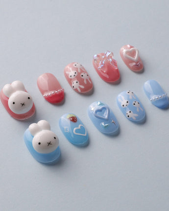 MIFFY XOXO custom press-on nails — available in multiple shapes and sizes