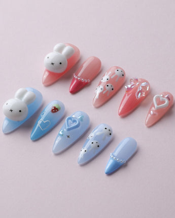 MIFFY XOXO custom press-on nails — available in multiple shapes and sizes