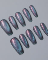 Spinning Aurora custom press-on nails — available in multiple shapes and sizes