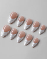 White French Tip Nails - 3D Classic handmade set with modern raised French manicure