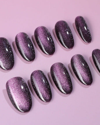 Mauve Nail Color Cat-eye custom press-on nails — available in multiple shapes and sizes