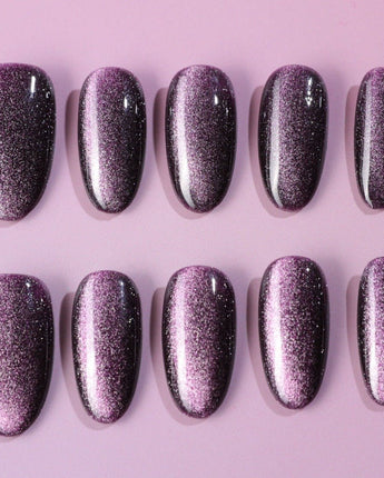 Mauve Nail Color Cat-eye custom press-on nails — available in multiple shapes and sizes