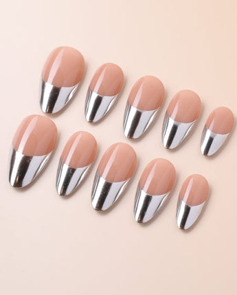 Silver Sleek custom nails with clean chrome French tip shine