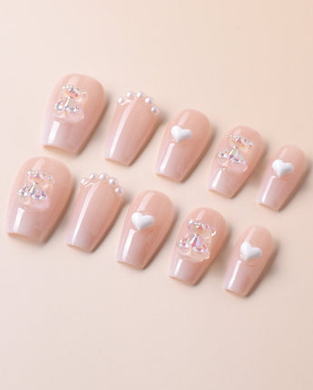 Cute Bear Hug custom press-on nails — available in multiple shapes and sizes