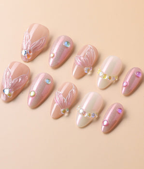 Nude Pink Siren Song Short Almond Press on nails | Ready to ship - Joyeenails - CU029 - 1 - Ready - M / Short Almond