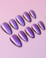 Grape Color Cat-eye handmade press-on nails featuring purple cat eye nails