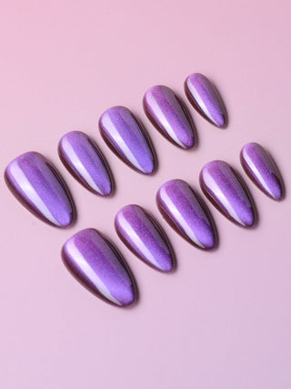 Grape Color Cat-eye press-on nails by Joyee Nails