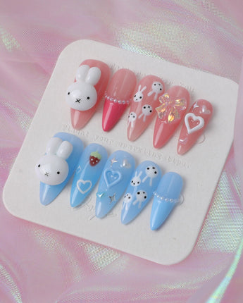 MIFFY XOXO custom press-on nails — available in multiple shapes and sizes