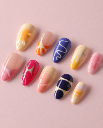 Candy Pop Colored custom press-on nails — available in multiple shapes and sizes
