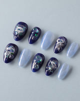 Glow Jellyfish Nails extra short almond nails with soft glowing jellyfish accents