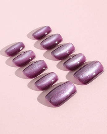 Purple Cat-Eye handmade press-on nails featuring Dusty Purple cat eye