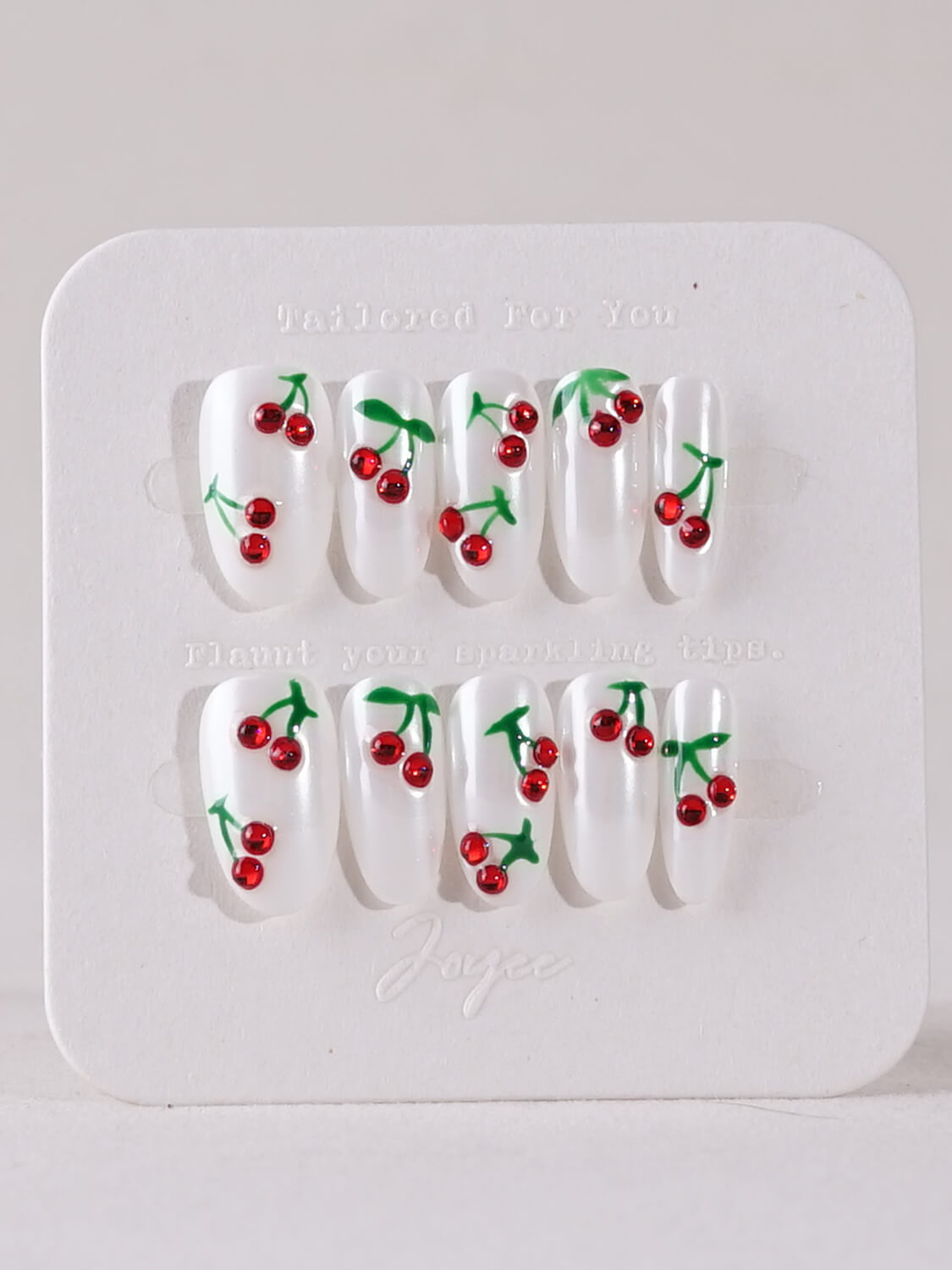 Handmade- Cherry Fizz White Press On Nail Set