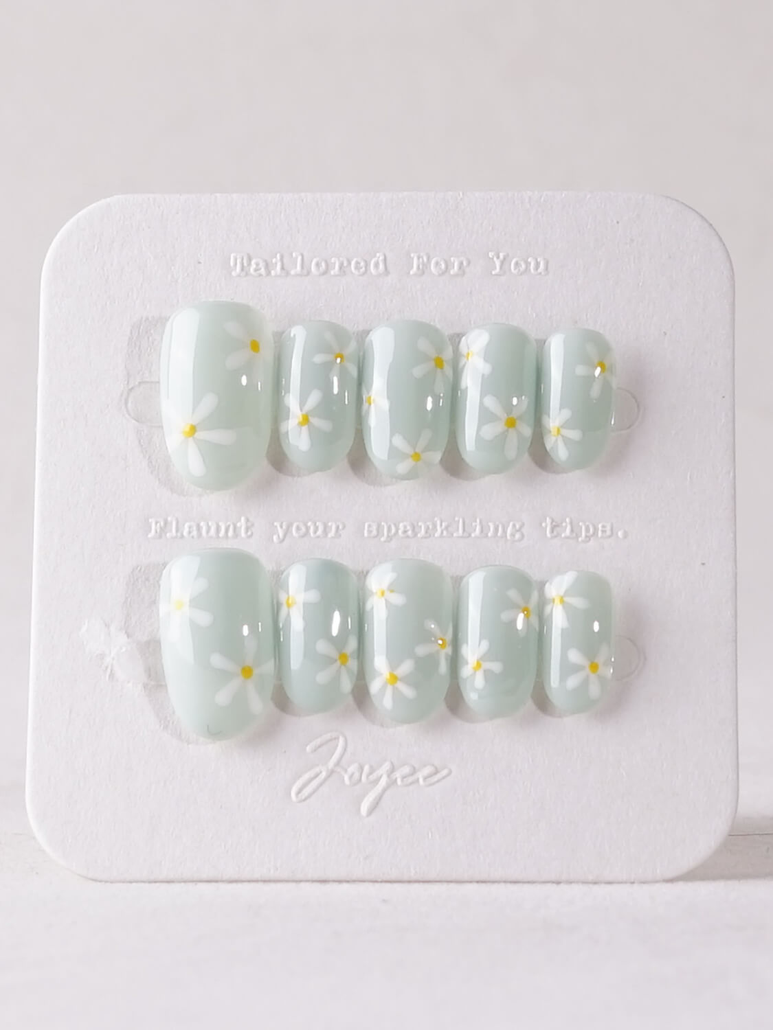Handmade- Mint Daisy Press On Nail Set