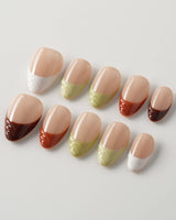 Fall Palette press-on nails with mixed autumn colors and fall-inspired gel details