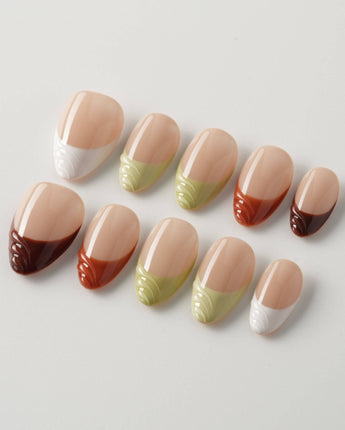 Fall Palette press-on nails with mixed autumn colors and fall-inspired gel details
