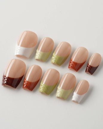 Fall Palette press-on nails with mixed autumn colors and fall-inspired gel details