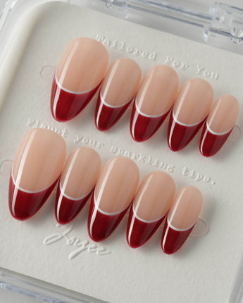 Classic Return - Rose press-on nails with polished burgundy tips and soft nude contrast