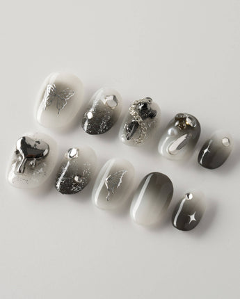 Night Butterfly custom press-on nails — available in multiple shapes and sizes