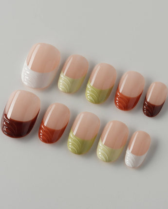 Fall Palette press-on nails with mixed autumn colors and fall-inspired gel details