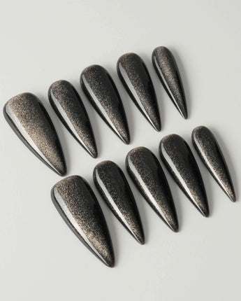 Black Cat-eye custom press-on nails — available in multiple shapes and sizes