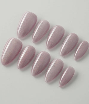 Clean Rainbow Cat-eye press-on nail set — pale pink cat eye nails design, hand-painted with real gel polish