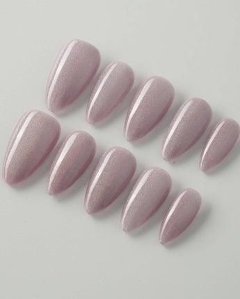 Clean Rainbow Cat-eye press-on nail set — pale pink cat eye nails design, hand-painted with real gel polish