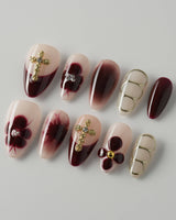 Tip Burgundy Nails press-on nails with deep red and burgundy fall nail art