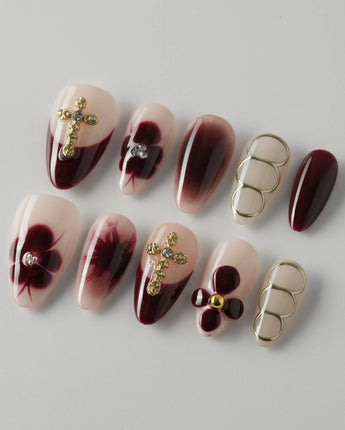 Tip Burgundy Nails press-on nails with deep red and burgundy fall nail art