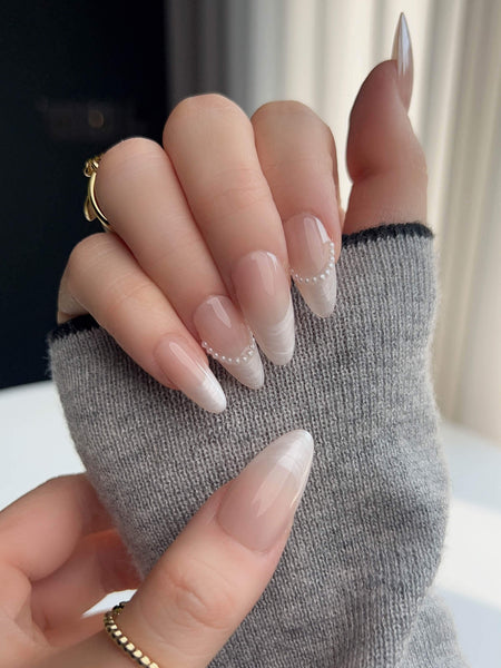 Nude French Tip Nails - Dew Sparkle | Joyee Nails