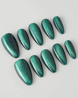 Emerald Green Nail Designs Cat-eye Nails custom press-on nails — available in multiple shapes and sizes