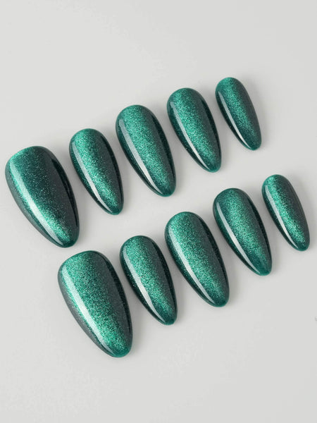 Emerald Green Nail Designs Cat-eye Nails