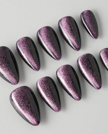 Mauve Nail Color Cat-eye custom press-on nails — available in multiple shapes and sizes