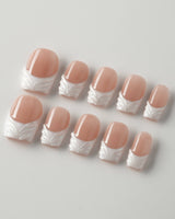 White French Tip Nails - 3D Classic extra short square press-ons with crisp white French tips