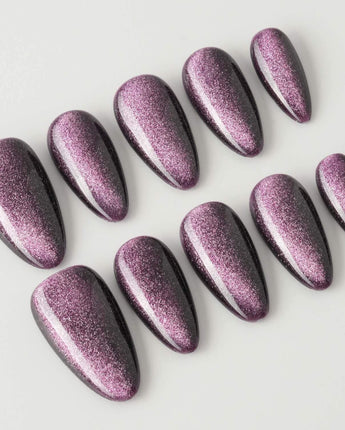 Mauve Nail Color Cat-eye custom press-on nails — available in multiple shapes and sizes