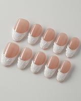 White French Tip Nails - 3D Classic medium oval nails with sculpted modern French finish