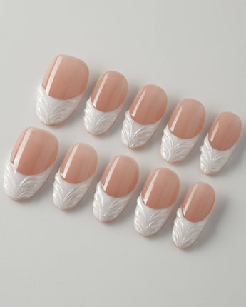 White French Tip Nails - 3D Classic medium oval nails with sculpted modern French finish
