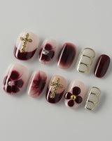 Tip Burgundy Nails press-on nails with deep red and burgundy fall nail art