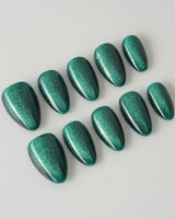 Emerald Green Nail Designs Cat-eye Nails custom press-on nails — available in multiple shapes and sizes