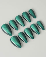 Emerald Green Nail Designs Cat-eye Nails custom press-on nails — available in multiple shapes and sizes