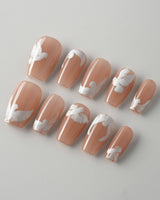 Hand-Painted Echoes of Peace custom press-on nails — available in multiple shapes and sizes