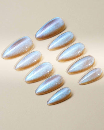 Aurora Icefire nail art close-up showing Icy Iridescent Cat Eye. details