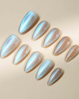 Aurora Icefire handmade press-on nails featuring Icy Iridescent Cat Eye.