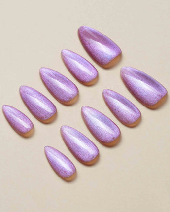 Aurora Mirage press-on nail set — Dusty Rose, Velvet Cat Eye. design, hand-painted with real gel polish