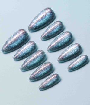 Spinning Aurora press-on nails — Gradient Duo-chrome Cat-eye with