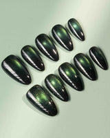 Forest Green Chase custom press-on nails — available in multiple shapes and sizes