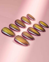 Brown Acrylic Cat-eye custom press-on nails — available in multiple shapes and sizes