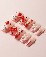 Red Kitty Nails Berry Darling - Joyeenails - AN047 - 1 - XS / Medium Square