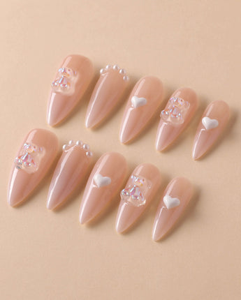 Cute Bear Hug custom press-on nails — available in multiple shapes and sizes